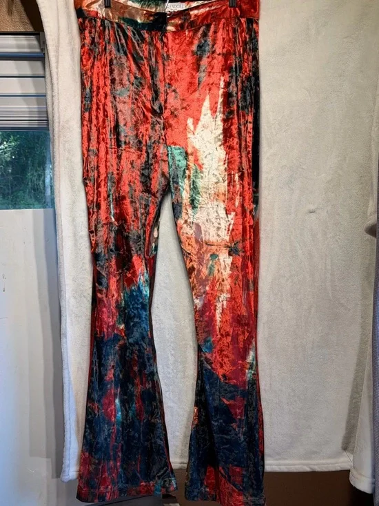 Free People Rendal Multicolor Velvet Flare Pants - Red, Blue, Green - Picture 3 of 14